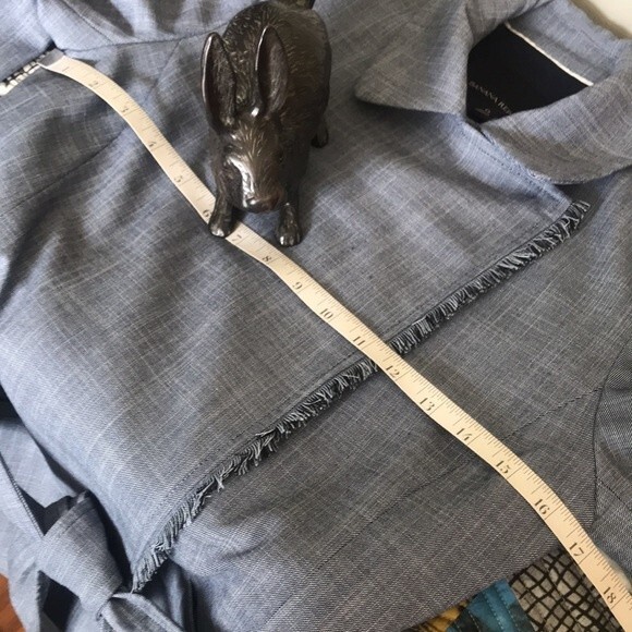 Banana Republic Fringed Edge Blue Chambray Lined Suit Jacket sz 0 - Picture 7 of 13